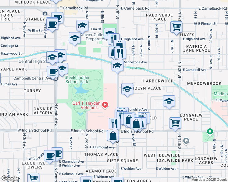 map of restaurants, bars, coffee shops, grocery stores, and more near 4406 North 7th Street in Phoenix