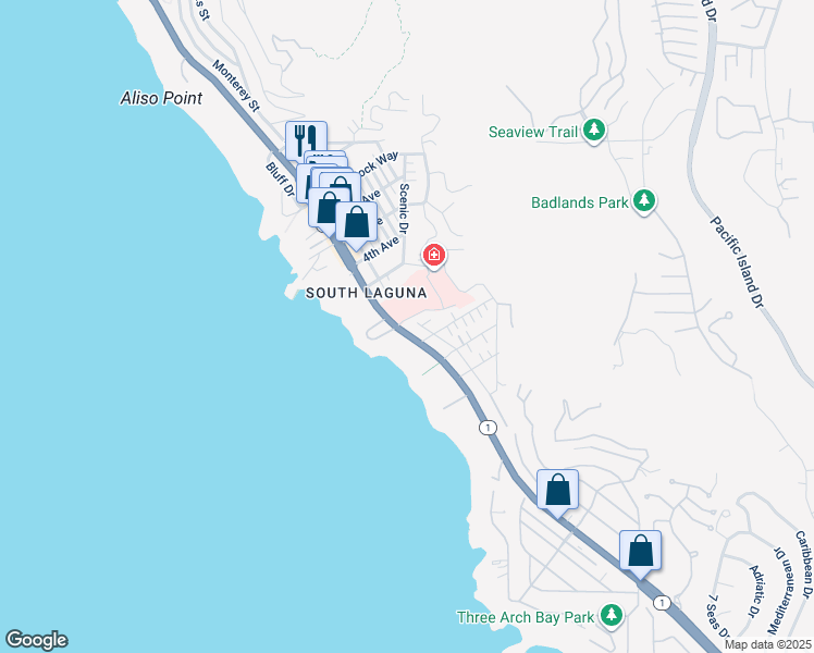 map of restaurants, bars, coffee shops, grocery stores, and more near 31902 California 1 in Laguna Beach