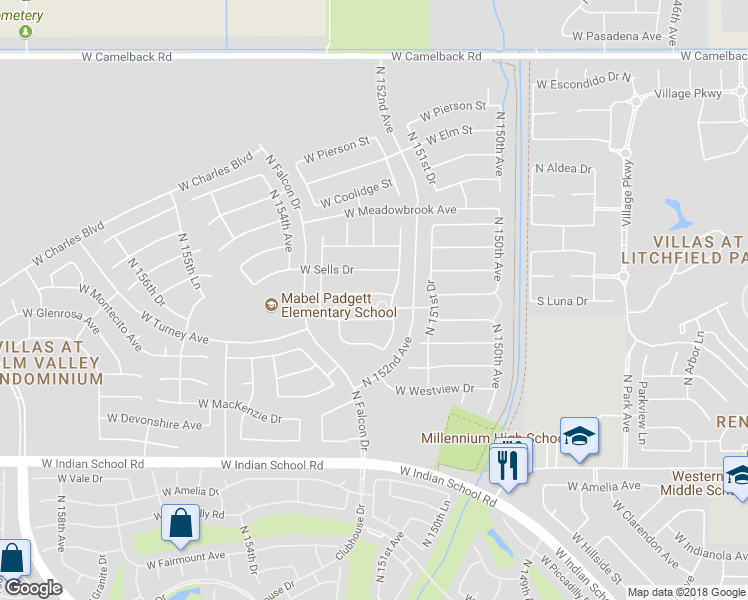 map of restaurants, bars, coffee shops, grocery stores, and more near 15299 West Roma Avenue in Goodyear