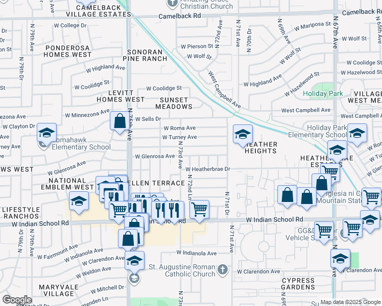map of restaurants, bars, coffee shops, grocery stores, and more near 7234 West Glenrosa Avenue in Phoenix