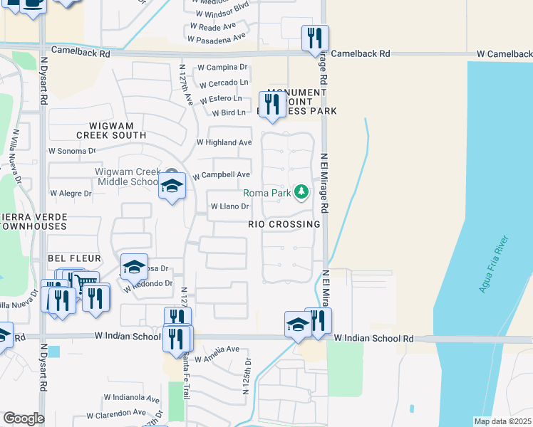map of restaurants, bars, coffee shops, grocery stores, and more near 12394 West Roma Avenue in Avondale