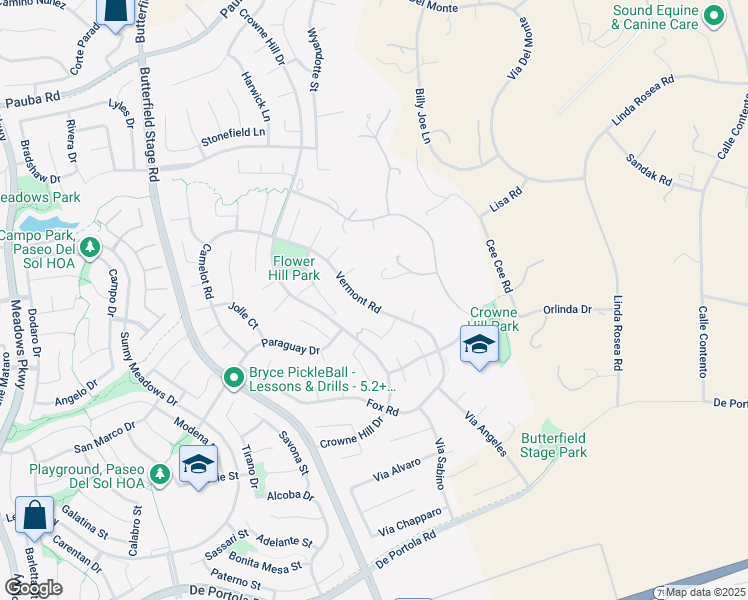 map of restaurants, bars, coffee shops, grocery stores, and more near 33192 Vermont Road in Temecula