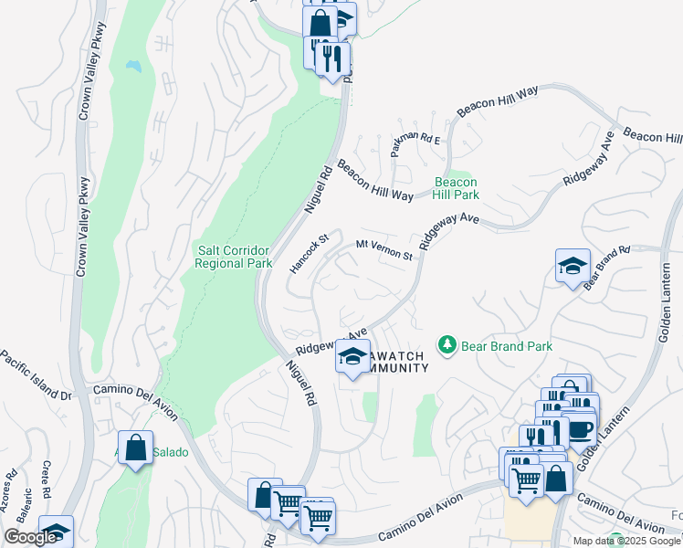 map of restaurants, bars, coffee shops, grocery stores, and more near 16 New Chardon in Laguna Niguel