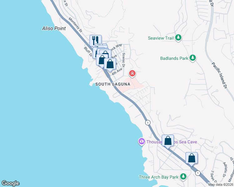 map of restaurants, bars, coffee shops, grocery stores, and more near 31875 Coast Highway in Laguna Beach