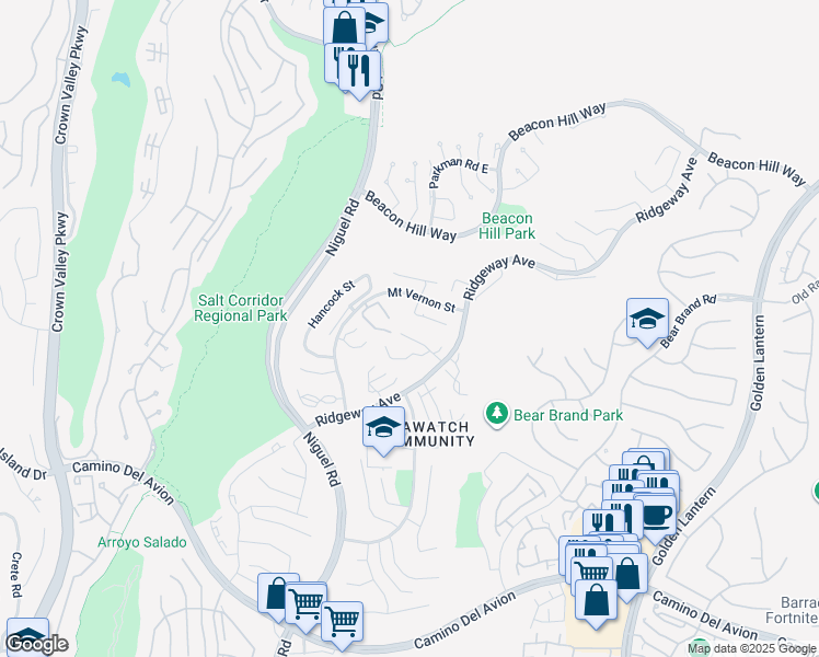 map of restaurants, bars, coffee shops, grocery stores, and more near 11 Pemberton in Laguna Niguel