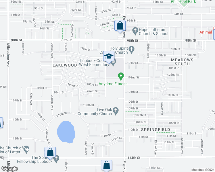 map of restaurants, bars, coffee shops, grocery stores, and more near 5811 102nd Street in Lubbock