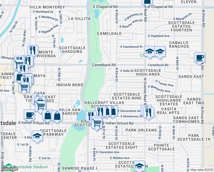 map of restaurants, bars, coffee shops, grocery stores, and more near 8120 East Glenrosa Avenue in Scottsdale