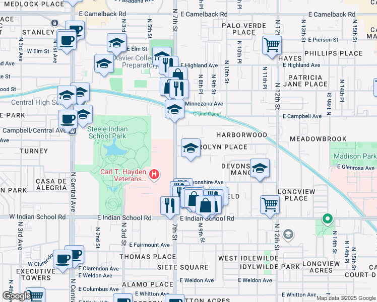 map of restaurants, bars, coffee shops, grocery stores, and more near 720 East Montecito Avenue in Phoenix