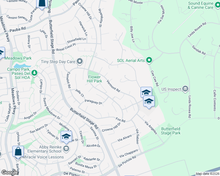 map of restaurants, bars, coffee shops, grocery stores, and more near 33145 Vermont Road in Temecula