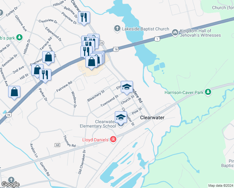 map of restaurants, bars, coffee shops, grocery stores, and more near 1 Townsend Street in Clearwater