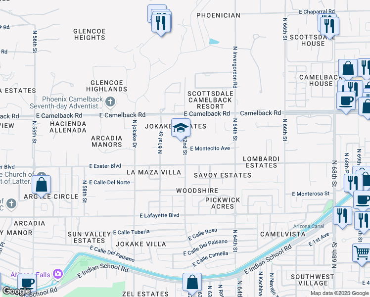 map of restaurants, bars, coffee shops, grocery stores, and more near 4330 North 62nd Street in Scottsdale