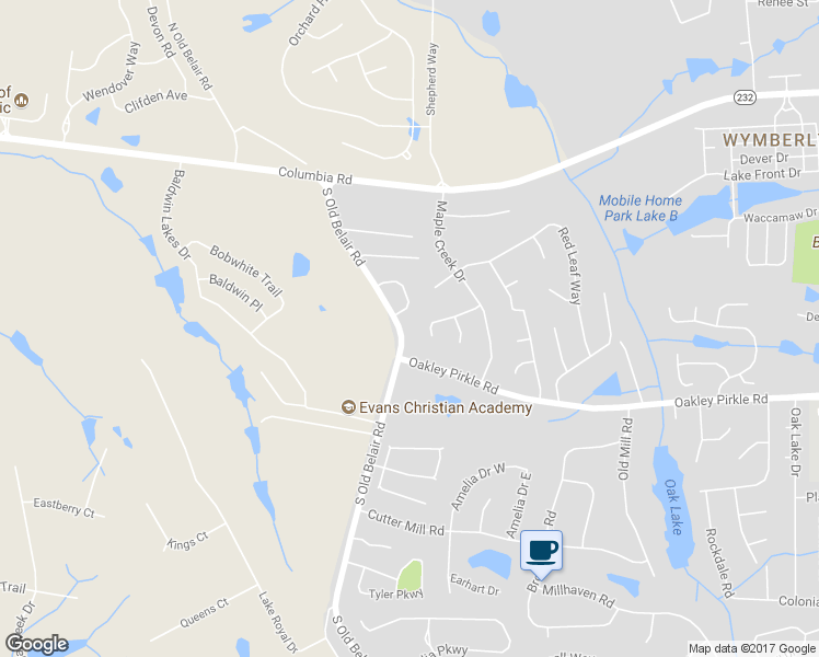 map of restaurants, bars, coffee shops, grocery stores, and more near 178 South Old Belair Road in Grovetown