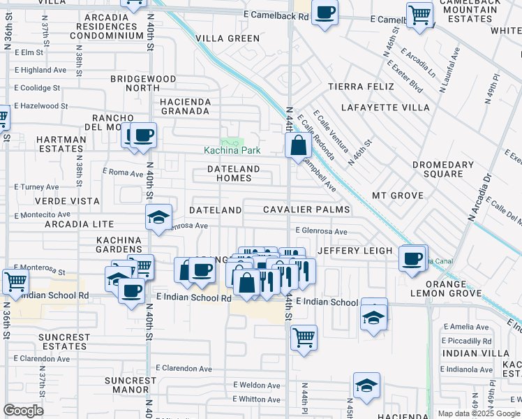 map of restaurants, bars, coffee shops, grocery stores, and more near 4308 East Montecito Avenue in Phoenix