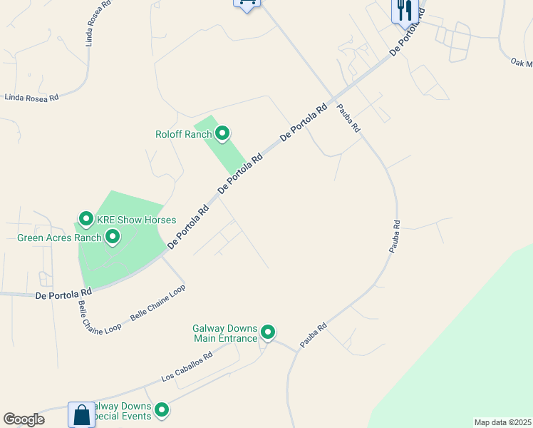 map of restaurants, bars, coffee shops, grocery stores, and more near De Portola Road in Temecula