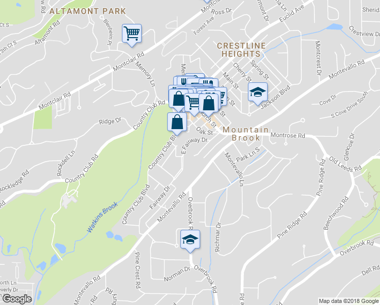 map of restaurants, bars, coffee shops, grocery stores, and more near 3741 East Fairway Drive in Birmingham