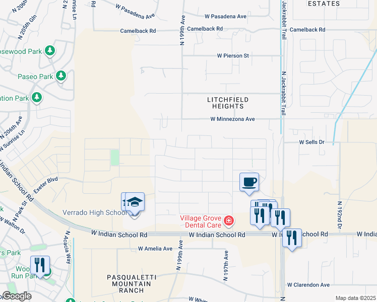 map of restaurants, bars, coffee shops, grocery stores, and more near 4430 North 198th Avenue in Litchfield Park