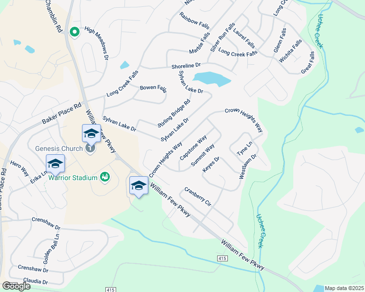 map of restaurants, bars, coffee shops, grocery stores, and more near 228 Crown Heights Way in Grovetown