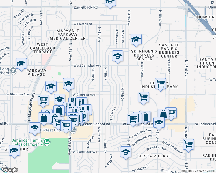 map of restaurants, bars, coffee shops, grocery stores, and more near 4836 West Montecito Avenue in Phoenix