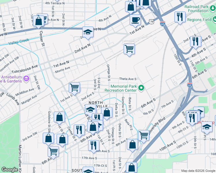 map of restaurants, bars, coffee shops, grocery stores, and more near 405 Iota Avenue South in Birmingham