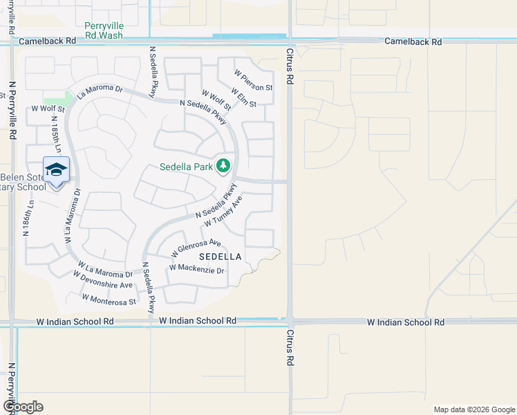 map of restaurants, bars, coffee shops, grocery stores, and more near 17988 West Roma Avenue in Goodyear
