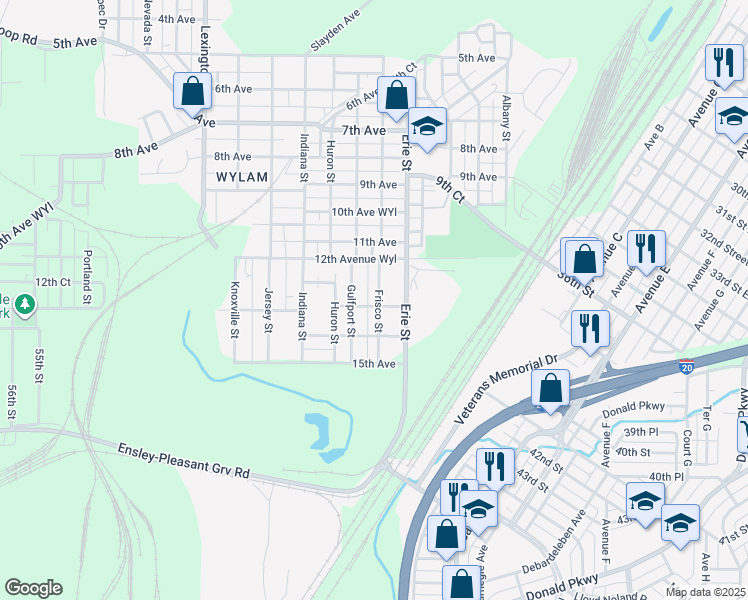 map of restaurants, bars, coffee shops, grocery stores, and more near 1236 Frisco Street in Birmingham