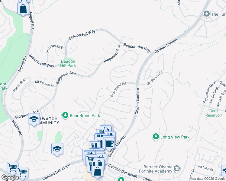 map of restaurants, bars, coffee shops, grocery stores, and more near 1 Poppy Hills Road in Laguna Niguel