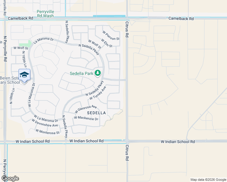 map of restaurants, bars, coffee shops, grocery stores, and more near 17988 West Roma Avenue in Goodyear