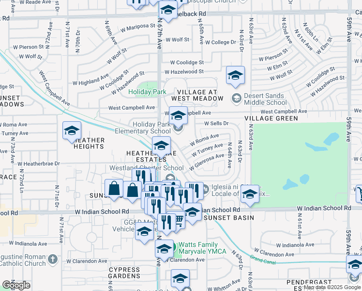 map of restaurants, bars, coffee shops, grocery stores, and more near 4417 North 66th Avenue in Phoenix