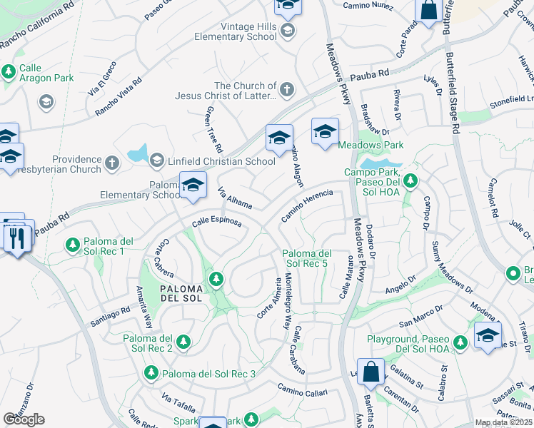 map of restaurants, bars, coffee shops, grocery stores, and more near 32005 Calle Marquis in Temecula