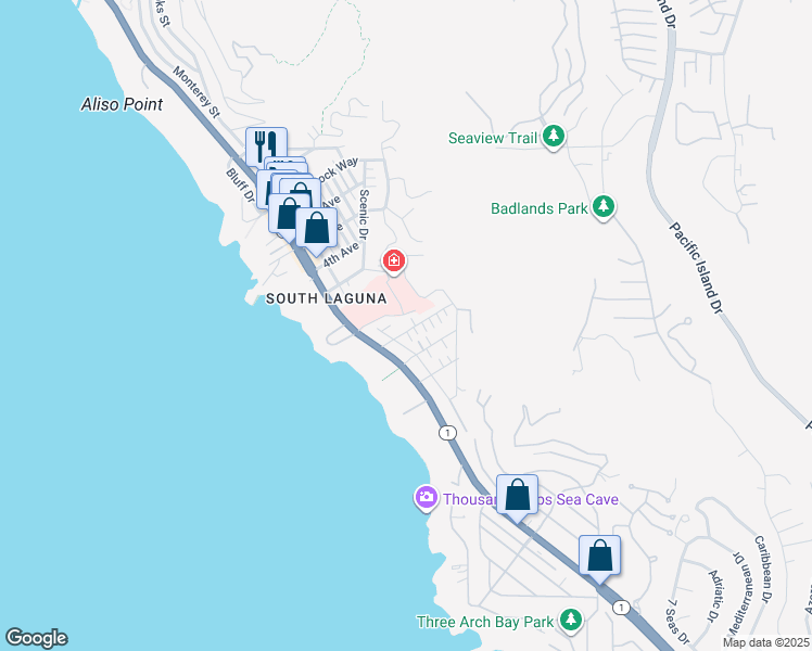 map of restaurants, bars, coffee shops, grocery stores, and more near 31867 8th Avenue in Laguna Beach
