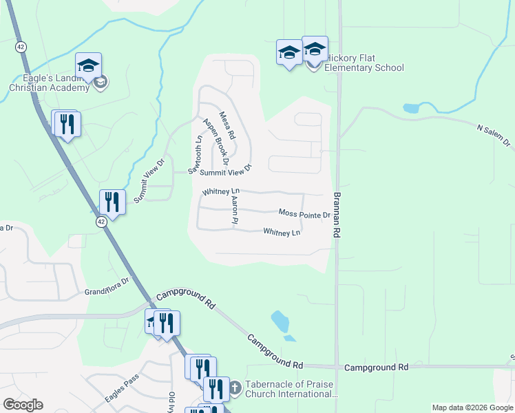 map of restaurants, bars, coffee shops, grocery stores, and more near 152 Moss Pointe Drive in McDonough