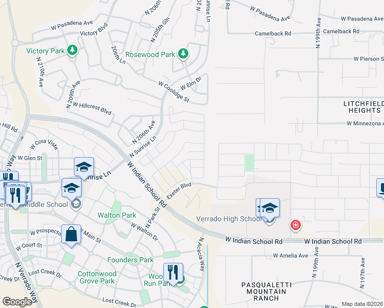 map of restaurants, bars, coffee shops, grocery stores, and more near 4430-4496 North Tuthill Road in Buckeye