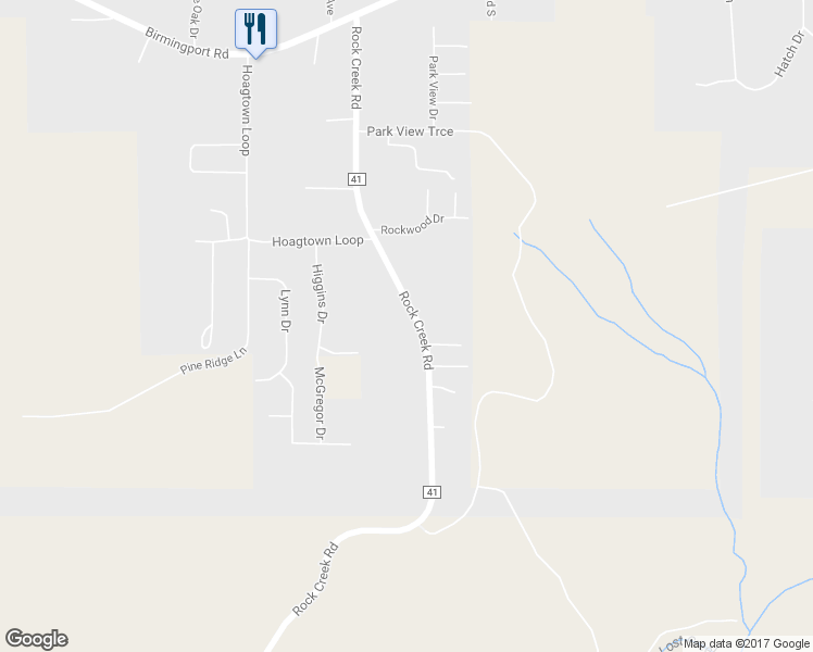 map of restaurants, bars, coffee shops, grocery stores, and more near 383 Rock Creek Road in Mulga