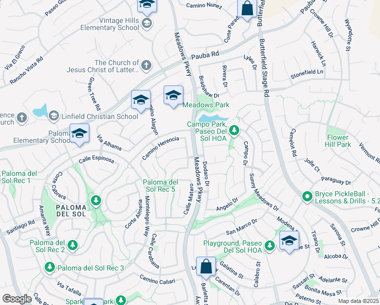 map of restaurants, bars, coffee shops, grocery stores, and more near 42986 Via Jumilla in Temecula