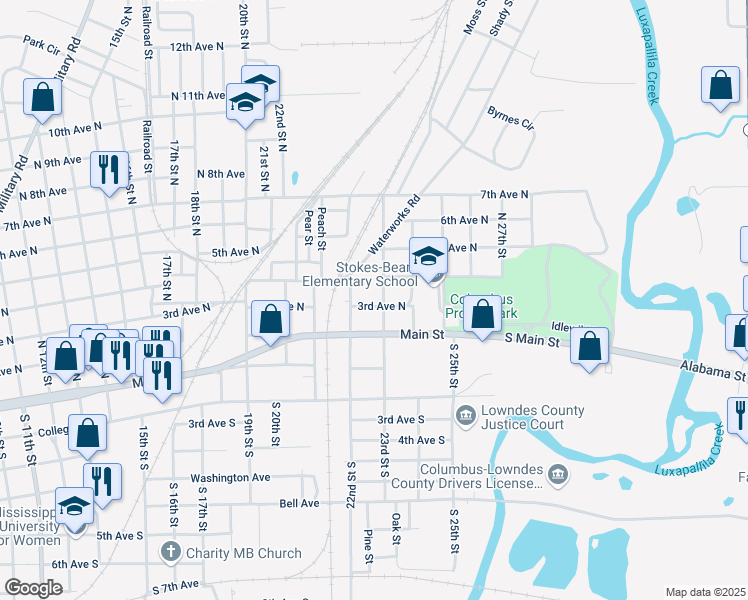 map of restaurants, bars, coffee shops, grocery stores, and more near 2200-2298 North 3rd Avenue in Columbus