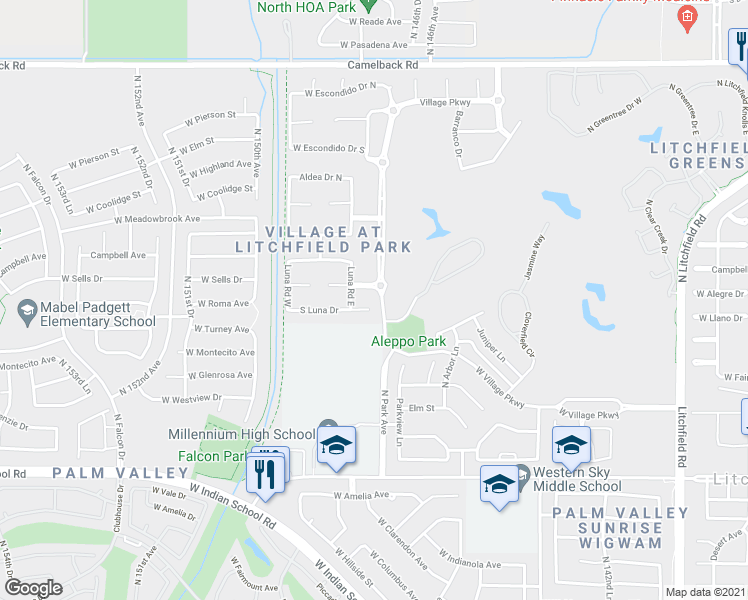 map of restaurants, bars, coffee shops, grocery stores, and more near 14762 South Luna Circle in Litchfield Park