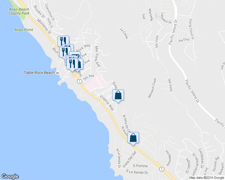 map of restaurants, bars, coffee shops, grocery stores, and more near 31885 9th Avenue in Laguna Beach