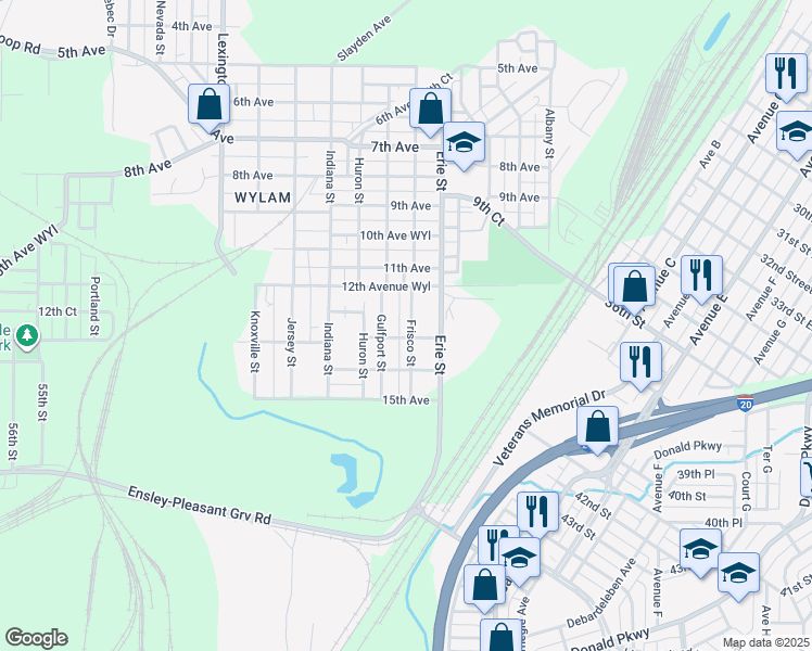 map of restaurants, bars, coffee shops, grocery stores, and more near 1236 Frisco Street in Birmingham