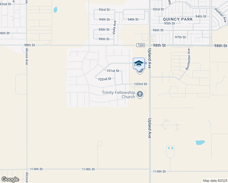 map of restaurants, bars, coffee shops, grocery stores, and more near 105th Street in Lubbock