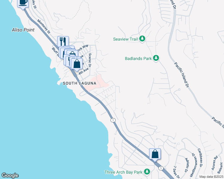 map of restaurants, bars, coffee shops, grocery stores, and more near 31862 Cypress Lane in Laguna Beach