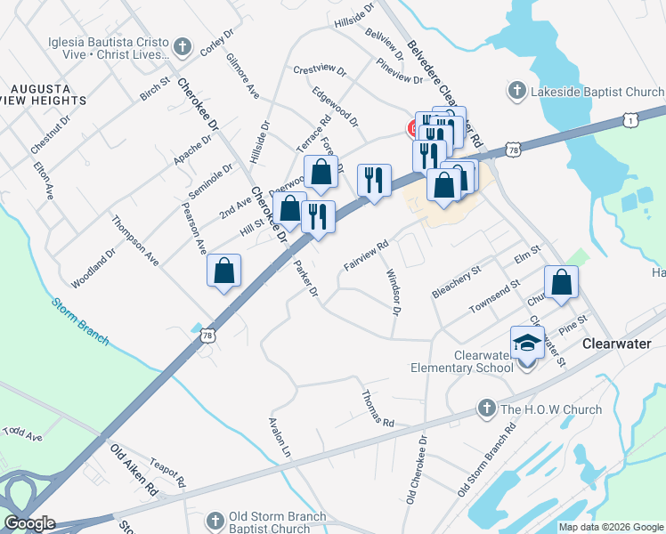 map of restaurants, bars, coffee shops, grocery stores, and more near 1006 Fairview Road in Clearwater