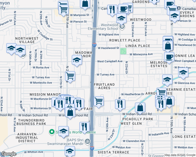 map of restaurants, bars, coffee shops, grocery stores, and more near 2430 West Glenrosa Avenue in Phoenix