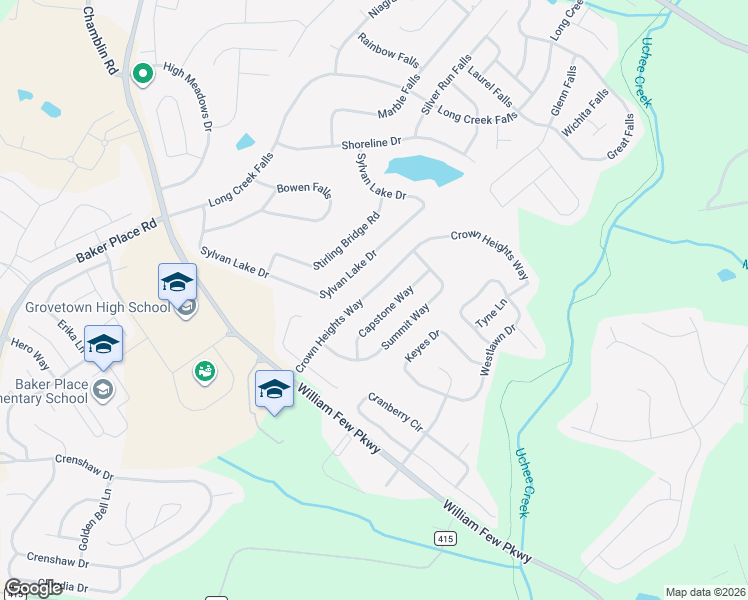 map of restaurants, bars, coffee shops, grocery stores, and more near 232 Crown Heights Way in Grovetown