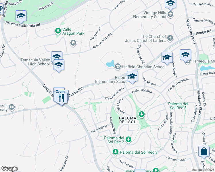 map of restaurants, bars, coffee shops, grocery stores, and more near 42928 Corte Abanilla in Temecula