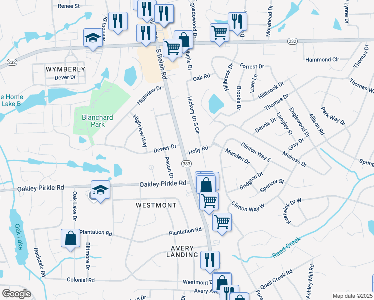 map of restaurants, bars, coffee shops, grocery stores, and more near 157 Hickory Drive South in Martinez