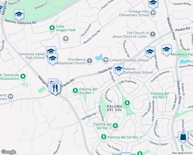 map of restaurants, bars, coffee shops, grocery stores, and more near 42928 Corte Abanilla in Temecula