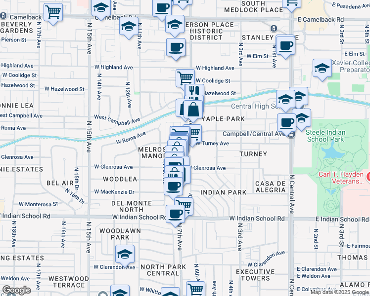 map of restaurants, bars, coffee shops, grocery stores, and more near 4330 North 7th Avenue in Phoenix