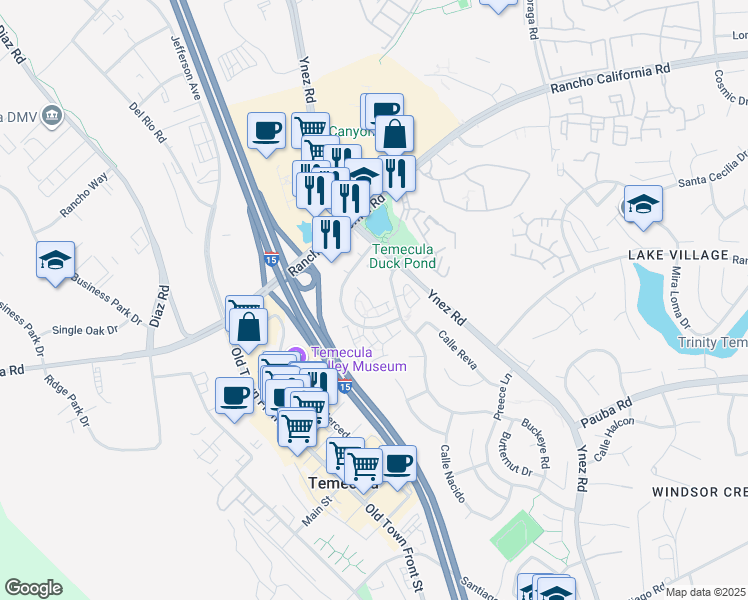 map of restaurants, bars, coffee shops, grocery stores, and more near 27840 Avenida Avila in Temecula