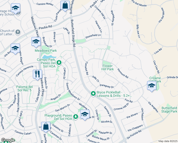 map of restaurants, bars, coffee shops, grocery stores, and more near 42658 Camelot Street in Temecula