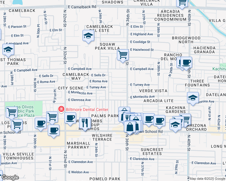 map of restaurants, bars, coffee shops, grocery stores, and more near 4313 North 35th Street in Phoenix